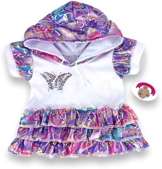 Build Your Bears WardrobeTeddy Bear Clothes Purple Butterfly Hooded Dress fits Most 38-40cm Build a Bear