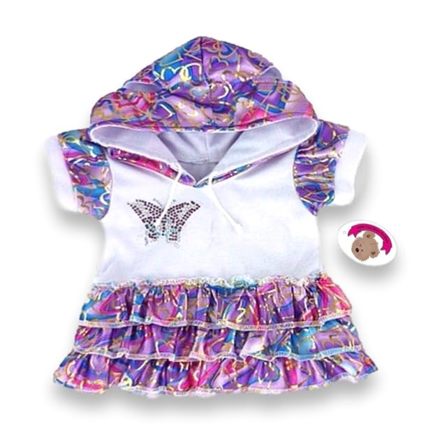 Build Your Bears WardrobeTeddy Bear Clothes Purple Butterfly Hooded Dress fits Most 38-40cm Build a Bear