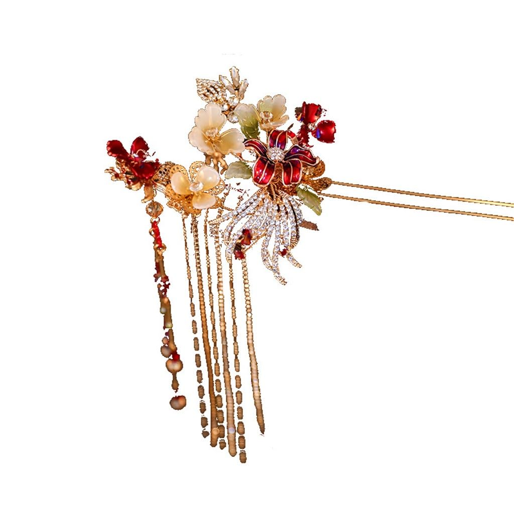Xiuhe Tiara Bride Chinese Wedding Tassel Step Phoenix Crown Hair Accessories Set