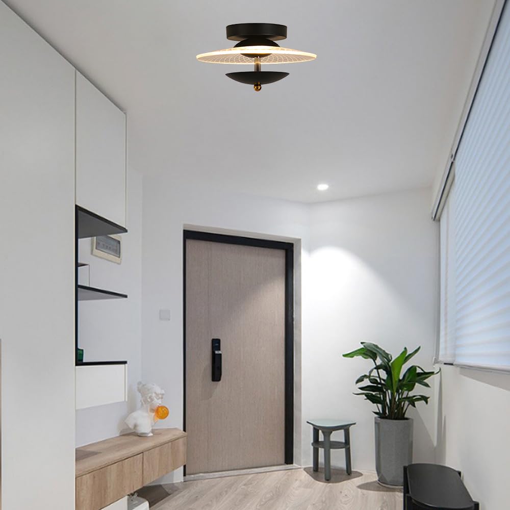 Nowoczesne Oświetlenie Sufitowe Led W Stylu Nordyckim, Akrylowa Sufitowa, 6W Okrągła, Półpłaska Oprawa Sufitowa, Żyrandole Sufitowe Ze Szczotkowanego Metalu Do Przedpokoju/Ciemny/B