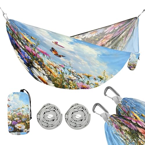 ATTX Colorful Beautiful Wildflowers Camping Hammock - Lightweight & Portable Hammocks, Heavy Duty 330lbs Capacity for Indoor, Hiking, Backpacking, Travel, Backyard, Beach#66