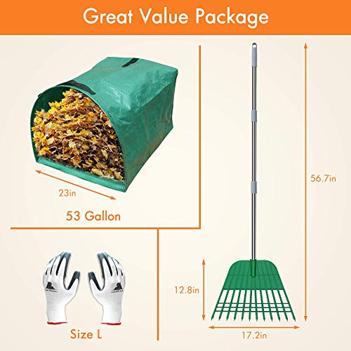 Gardzen 12 Tines Gardening Leaf Rake, Lightweight Steel Handle