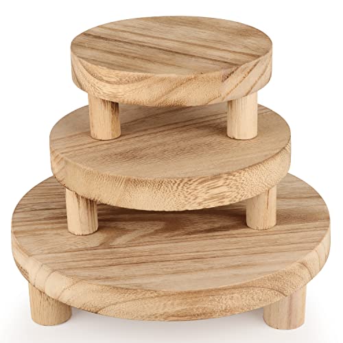 JKLIND 3PCS Wooden Display Riser for Display,Wood Riser for Decor,Wood Pedestal Stand for Home Decor and Organizer(Natural,8/6/5'')