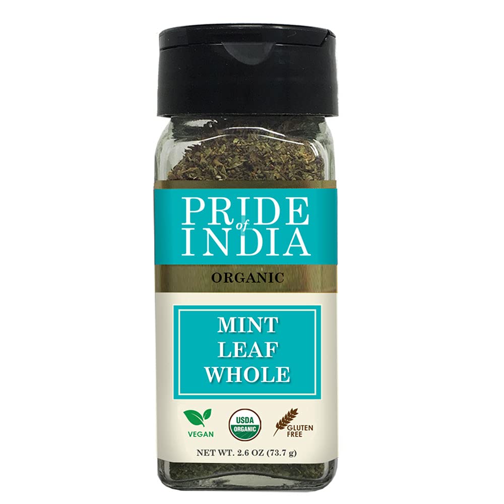 Pride of India – Mint Leaf Whole – Cut & Sifted for Convenience of Use – Good for Culinary Uses – Ideal for Tea/Beverages – Easy to Use – 1 oz. Small Dual Sifter Bottle