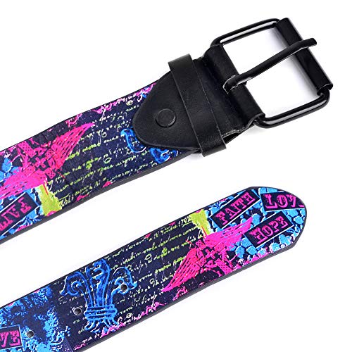 boxed-gifts Men's Graphic Buckle Belts - Black with Printed Graphic Faux Leather Belts for Men4