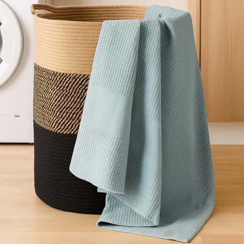 Image of haus & kinder Maple Waffle Bath Towel | Honeycomb Bathing Towel | 100% Cotton Towel for Men, Women | Gym Towels, Spa Towel | Ultra Absorbent Towels | 220 GSM | Quick Dry Solid Bule | 75x150 cm