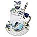 LANTREE Birthday Christmas Gifts Mom Sister Girlfriend Coworker Flower Butterfly Teacup Coffee Mug Saucer Lid(Blue Tall)