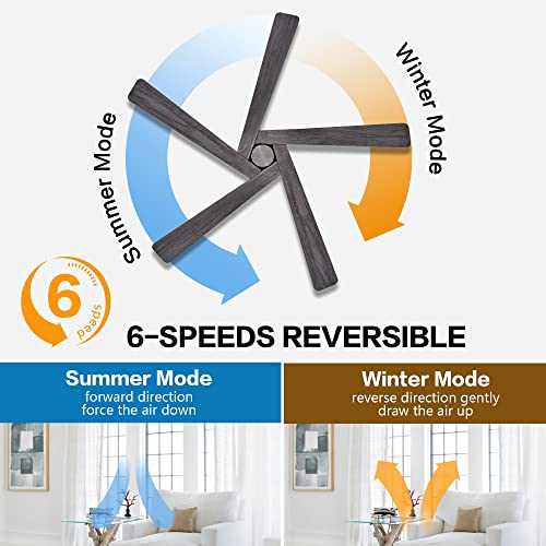 WINGBO 54-Inch DC Ceiling Fan with Remote, 5 Reversible Wood Blades, Quiet 6-Speed Motor, Brushed Nickel Finish
