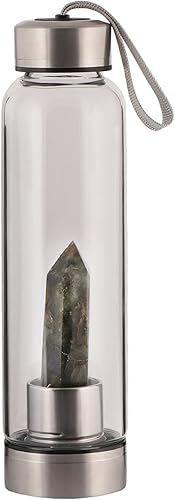 Miniatura 3 de GEMHUB Botella de agua de cristal de cristal con centro de piedras preciosas de cristal natural, varita de labradorita curativa