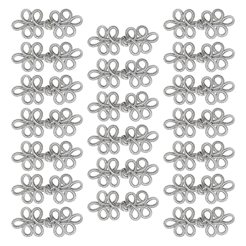 20 Pairs Chinese Knots Frog Buttons Closure Sewing Fasteners Costumes Buttons For Taoist Clothing Cheongsam Cape Cloak Sweater Cardigan Shrug Silver #TOP24