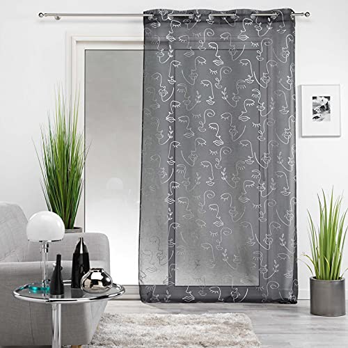 Douceur d'Interieur 140 x 240 cm Eyelet Curtain, Grey - Image 2