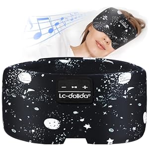 LC-dolida Sleep Mask with Bluetooth Headphones, Extra Large Silk Eye Mask for Sleeping Side Day Sleepers, Sleep Headphones Bluetooth 5.4 for Women Men with Thin Speaker, Blackout, Comfort, Microphone