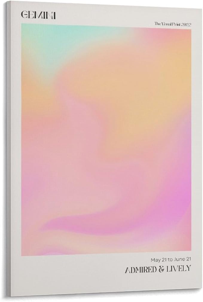 Zodiac Aura Gradient Poster Gemini Wall Art Print, Unique Zodiac Gemini Y2K Dorm Decor Gallery Wall Art Boho Canvas Poster Wall Art for Bedroom Living room Decoration Gift Frame:12x18inch(30x45cm)