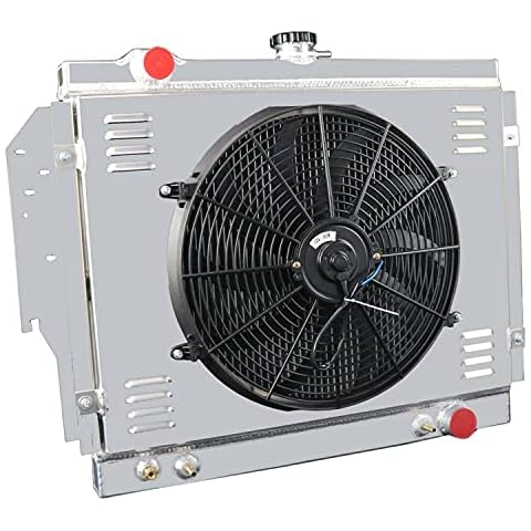 ALLOYWORKS 4 Row Full Aluminum Radiator + Shroud Fan + Relay for 1979-1993 Dodge D/W 100 150 200 250 300 350 D400 D450 Ramcharger RD200 5.2 5.9L V8 Gas Cover