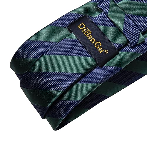 Image of DiBanGu Striped Tie Set for Men Silk Woven Plaid Necktie and Pocket Square Cufflinks Business Wedding