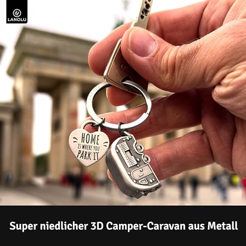 LANOLU Schlüsselanhänger Wohnwagen Geschenk, Wohnmobil Geschenk für das Camping und für Camper, 3D Anhänger- Wohnwagen Zubehör aus Metall