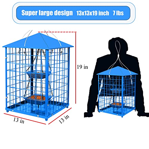 Mealworms Bird Feeders Metal - Huge Caged Buffet Squirrels Proof Bird Feeder With 2 Meal Worm Cups, Diy Small Birds Wild Bird Feeders(Blue), 2Lbs Seed Capacity #TOP4