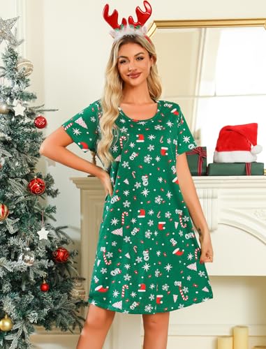 Image of ENJOYNIGHT Womens Cotton Nightgown Short Sleeve Sleepshirt Print Nightshirt | Short-Sleeve Crew Neck, Soft Cotton Fabric, Cartoon Printed Sleep Shirt, Loose Fit