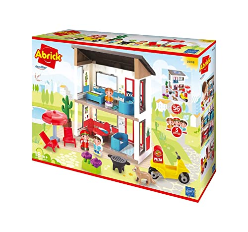 Jouets Ecoiffier - 3008 - La Villa Contemporaine - 3 Personnages + 56 Pièces - Abrick - Dès 18 Mois - Fabriqué en France