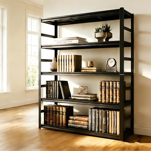 Image of Bookshelf For Home Organization, Large Industrial Metal Shelving, Heavy Duty Storage Shelves For Books And Display. 5 Tier Adjustable Open Standing Book Shelf For Living Room,Black47.2 inchWx23.6 inchDx87.9 inchH