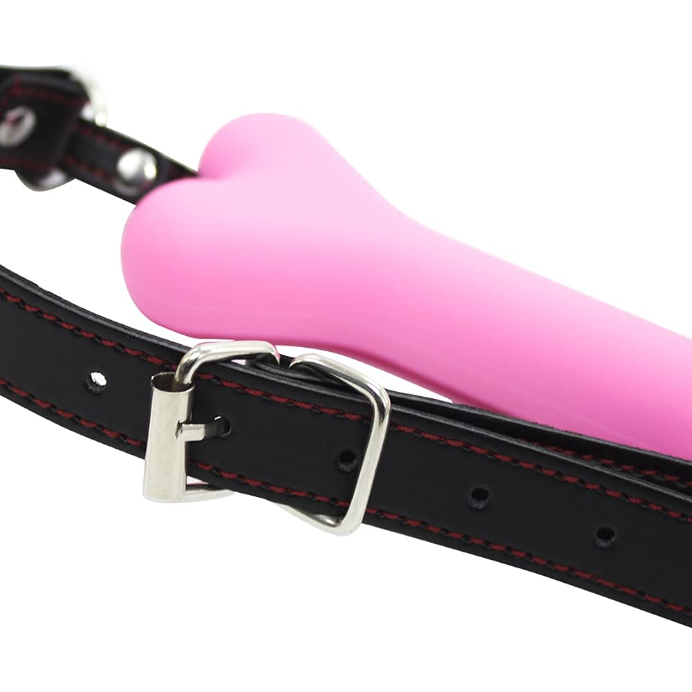 Romi Bondage Silicone Leather Dog Bones Gag Mouth Pet Bone Bite Ball Gag BDSM Fetish Slave Restraints Sex Toys ()