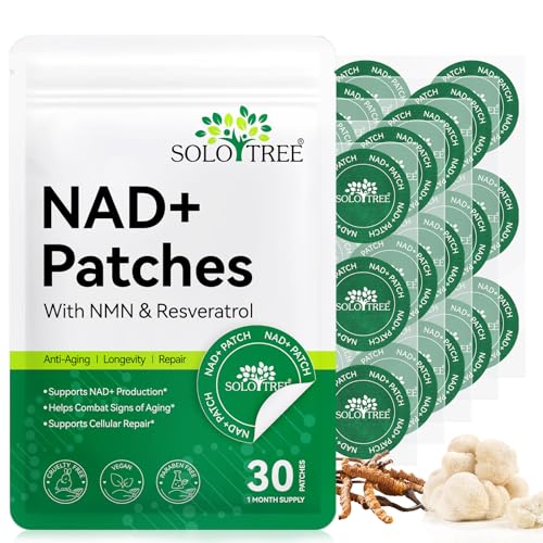 NAD+ Lot de 30 patchs anti-âge pour la peau – Patch Resvératrol Energy Boost de 8 heures avec NAC et CoQ10, supplément transdermique de NAD pour renouvellement cellulaire (30 Patchs)