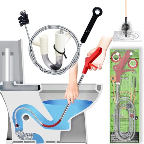 Toilet Auger/Drain Clog Remover Tool Kit-1PCS Toilet Snake Grabber,2PCS Drain Snake Hair Remover&1PCS AC Drain Line Cleaner Tool for Blocking and Cleaning Toilets, Kitchen Sinks, Bath Tubs and Sewers