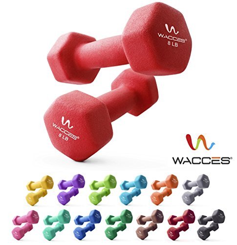 Wacces Neoprene Dipped Coated Set of 2 Dumbbells Hand Weights Sets Non Slip Grip 2 x 8 LB