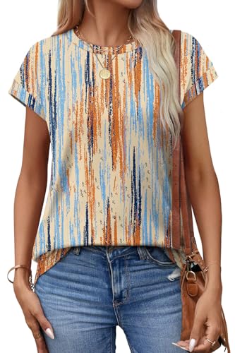 Image of Alaroo Womens Summer Tops Short Sleeve Shirts Crew Neck Tshirt Cute Trendy Tunic Blouses (S-3XL)