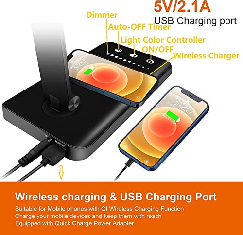 Liquor Fragrance Led Desk Lamp With Wireless Charger, Dimmable Office Desk Light With Usb Charging Port, 5 Lighting Modes, Touch Control, Auto Timer 30 / 60Min, Eye-Caring Table Lamps (Black) #TOP2