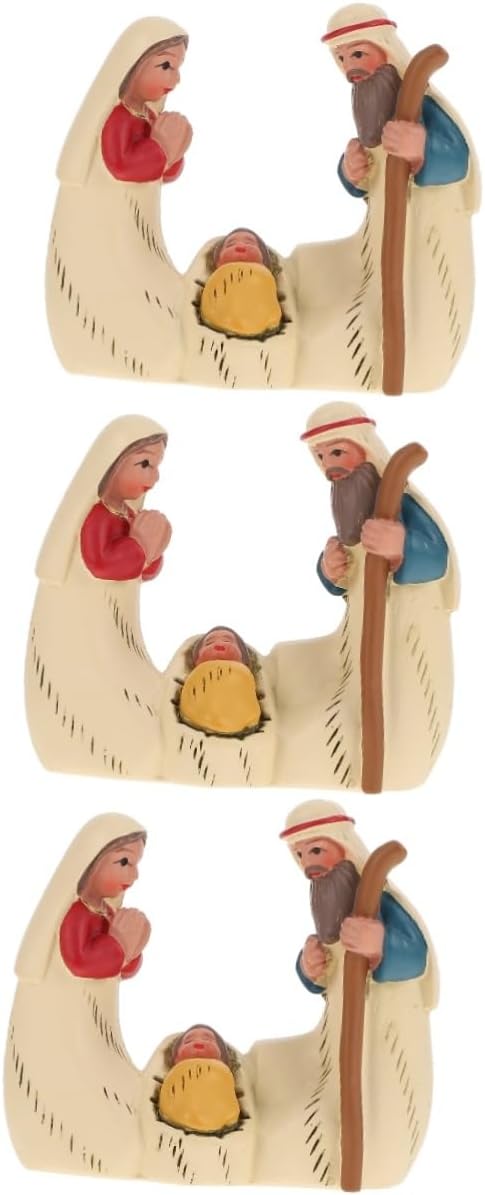 3pcs Jesus Nativity Figurine Sculpture for Religious Decor Tabletop Ornament for Church and Home Decoration Unique Craftsmanship Stable Base