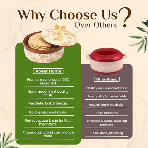 Image of Handcrafted Premium Wooden Roti Casserole, Roti box, Chapati Box, Hotpot roti box, Roti Dabba, Wooden Roti box with Gold Embossed Butterfly Knob(9x9x4 Inch)