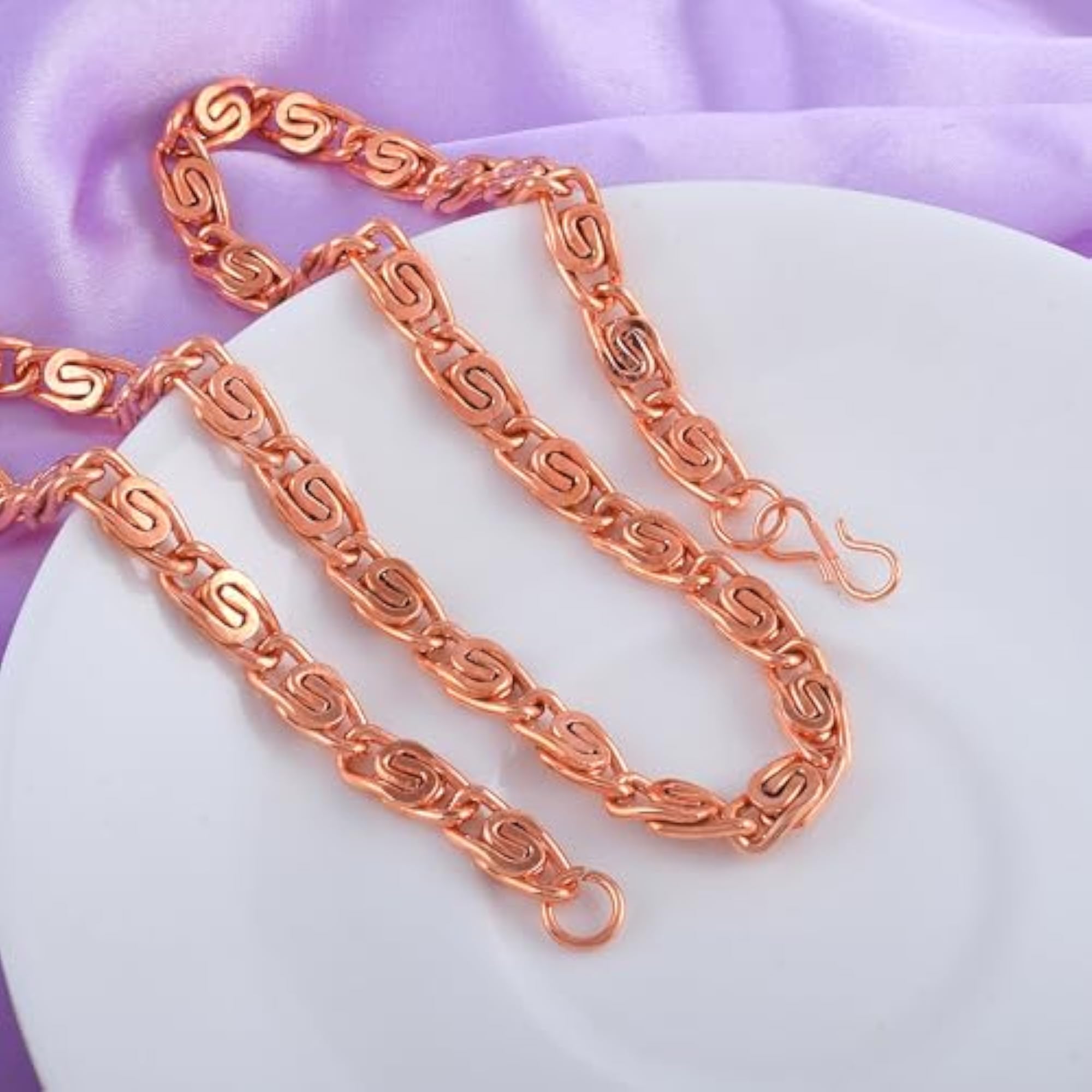 Women's Pure Copper Chain Necklace, Pink Rose Gold Finish