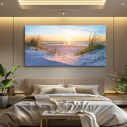 Canvas Wall Art For Living Room Super Large Size Wall Decor For Office Canvas Art Framed Pictures Artwork Blue Sun Beach Grass Ocean Landscape Paintings Bedroom Decor Seascape Draw Home Decorations by MHARTK66 - Used condition - Image 9
