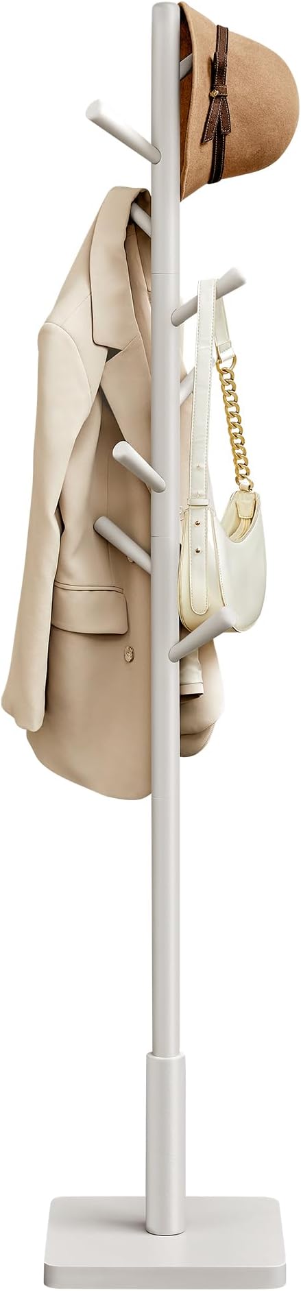 VASAGLE Coat Rack, Solid Wood Coat Stand, Free Standing Hall Coat Tree with 8 Hooks for Coats, Hats, Bags, Purses, for Entryway, Hallway, Rubberwood Hooks and Pole, Cappuccino Beige RCR010K01