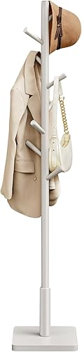Miniatura 13 de VASAGLE Perchero de madera maciza, perchero de pie independiente con 8 ganchos, 3 opciones de altura, para abrigos, sombreros, bolsos, carteras