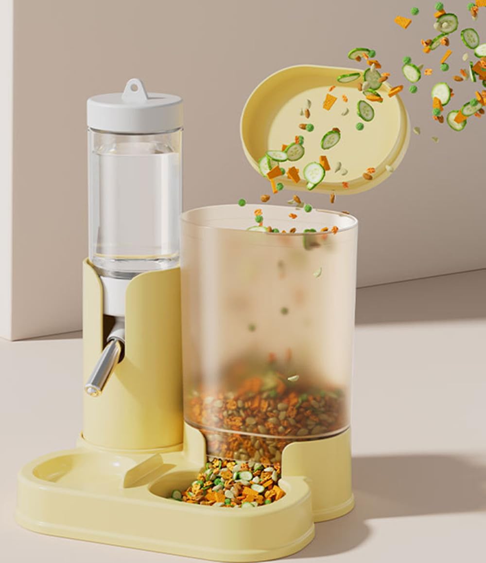 Gourde étanche pour hamster et distributeur automatique de nourriture, distributeur de nourriture transparent avec buse en acier inoxydable, facile à nettoyer (jaune)