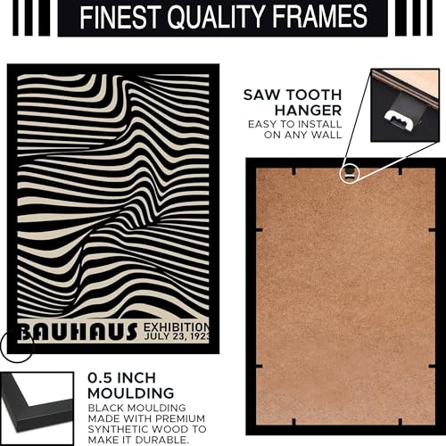 Image of BLINKART Vintage Bauhaus Retro Geometric Aesthetic Poster Gallery | Colorful Wrap Framed For Home Office Studio Living Room Modern Art Studio Decoration Abstract Shapes | (d148) | 13x10 Inch
