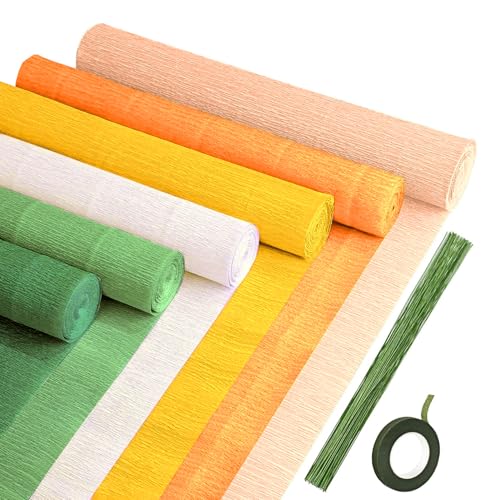 Yellow Crepe Paper Set 6 Rolls, 10 x 98Inch Crepe Paper Sheets for DIY Gift Colourful Paper Flower Wrapping Paper Crafts Birthday Wedding Holiday Party Decorations (Yellow Series?6 Color?)
