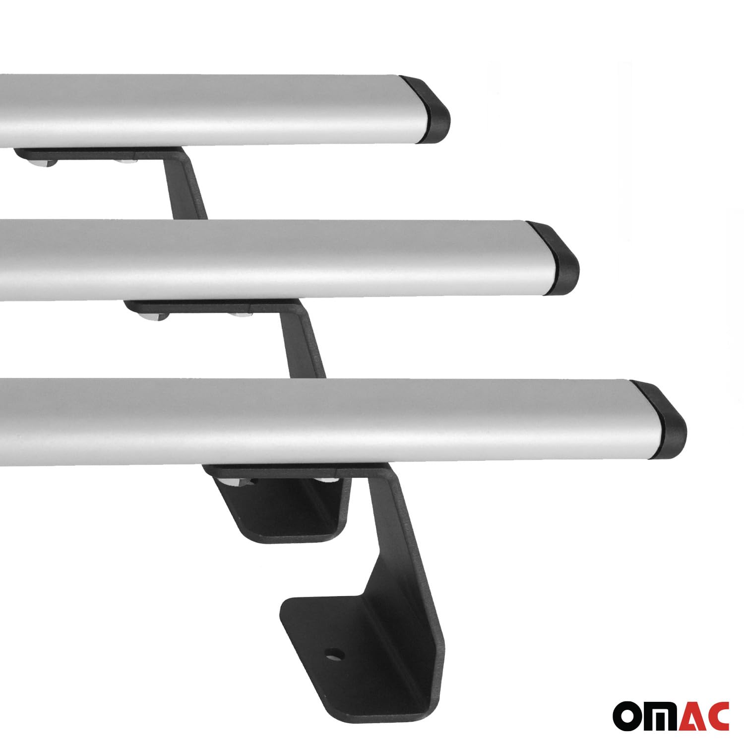 OMAC Heavy Duty Barras de Techo Transversales Compatibles con FIAT Doblo II 2010-2021 – 3 Stangen – Acero Plata