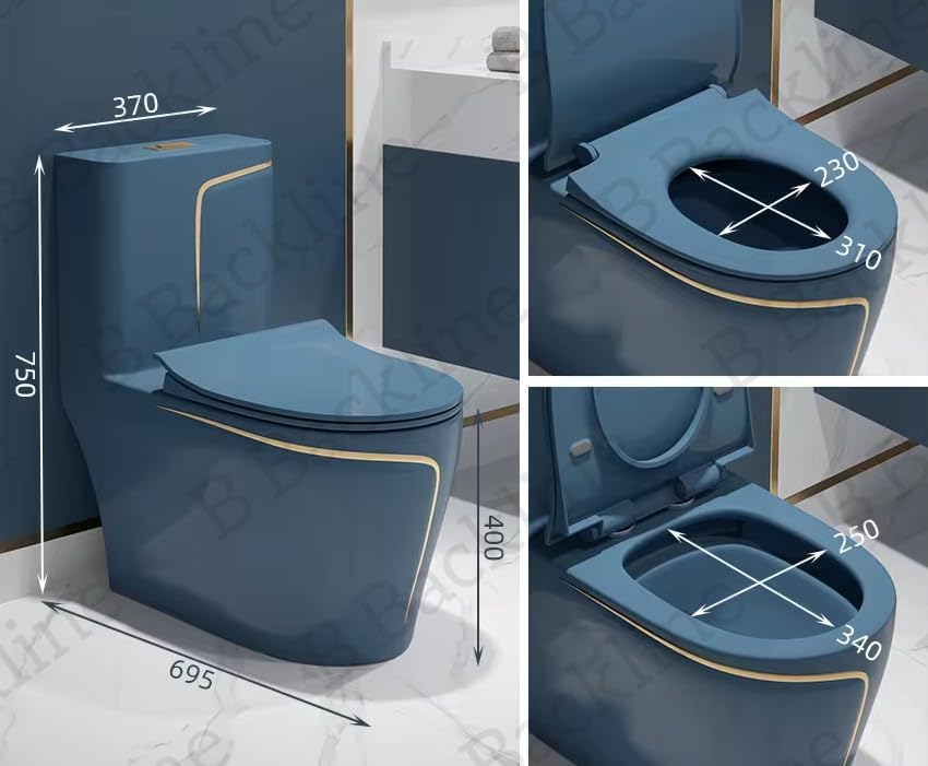 Image of B Backline Ceramic Commode for Toilet /Siphonic Western Toilet Commode /One Piece Floor Mount Commode with Soft Closing Toilet Seat - 12 inch Inch S Trap Outlet Is From Floor (Blue Glossy)
