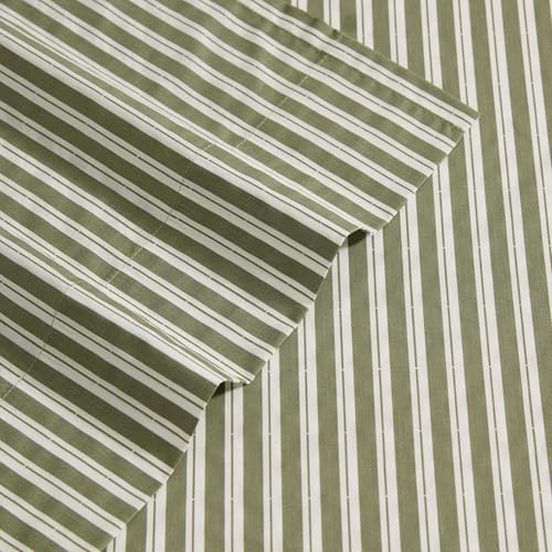 Image of Eddie Bauer - Queen Size Sheet Set, Cotton Percale Bedding with Deep Pocket Fitted Sheet, Bed Sheets with Matching Pillowcases, Alpha Stripe Green