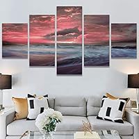 SIGNWIN 5 Panel Canvas Wall Art Modern Art Coastal Colorful Multicolor Photography Romantics Sunset for Home Decorations Ready to Hang - 60
