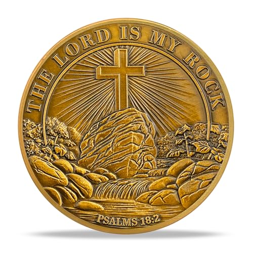 RYUKENLM The Lord is My Rock Christian Challenge Coin Psalm 18:2 Verse Religiou Faith Token Inspirational Christian Gift for Men Women