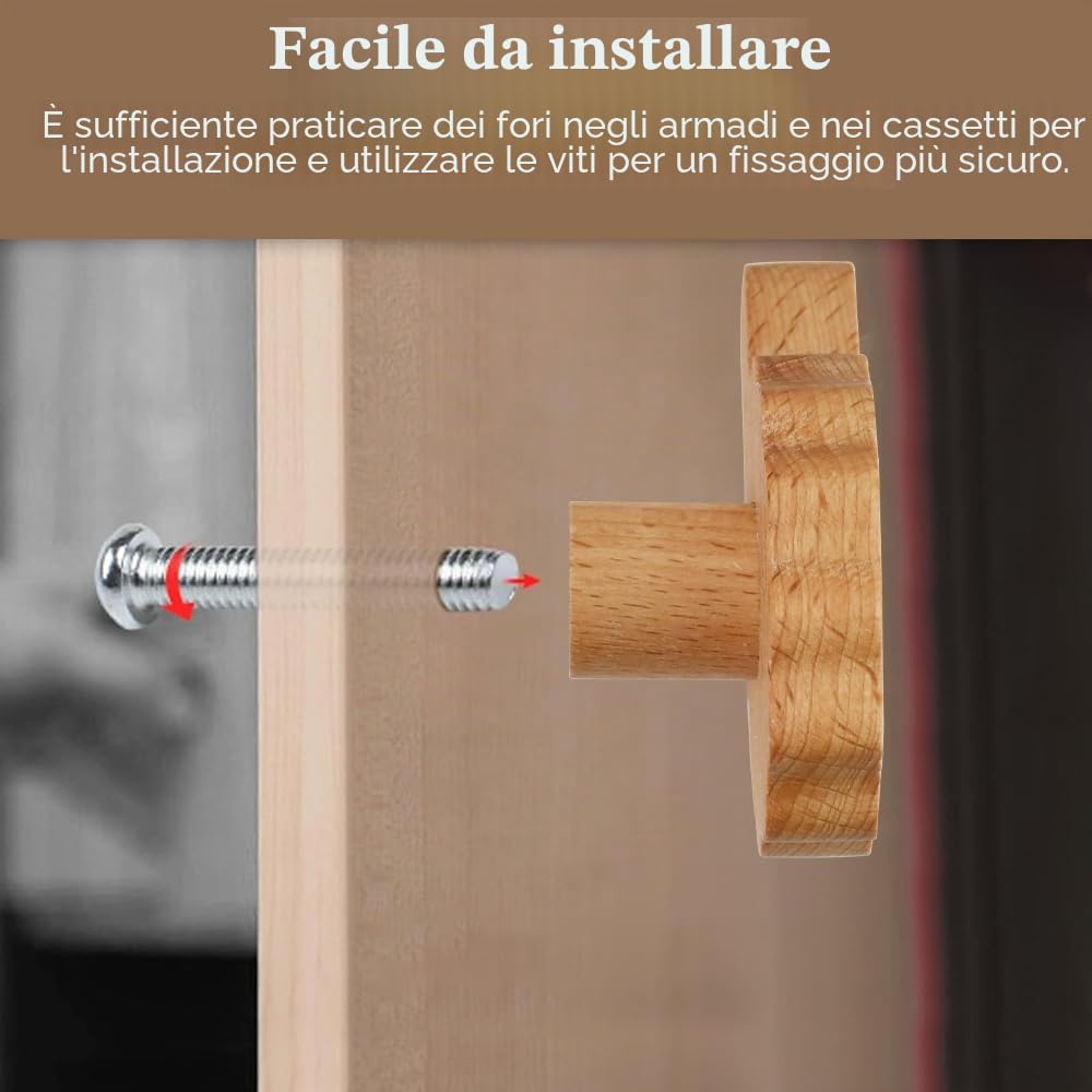 Pomelli per Mobili Bambini Maniglie Armadio Orso Leone Coniglio 8 pz Legno Viti
