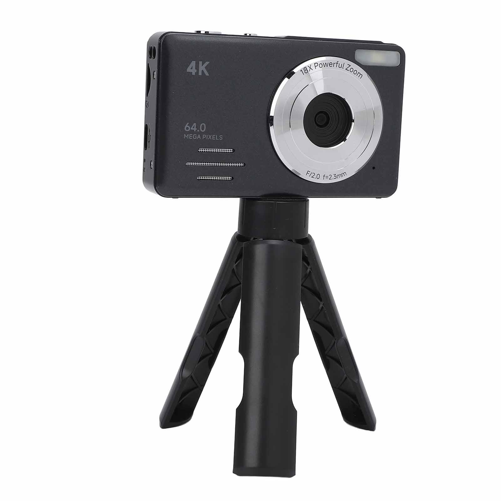 Aparat Cyfrowy 4K, Aparat Cyfrowy z 18-krotnym Zoomem Cyfrowym, Przenośny Aparat Dziecięcy z Ekranem o Przekątnej 2,88 Cala i światłem Wypełniającym LED dla Początkujących (BLACK)