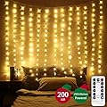 LED Window Curtain Lights, Photo Backdrop Lights Warm White Twinkle String Lights with Remote Control for Wedding Party Bedroom Wall Christmas Decorations 6.5 x 5 ft