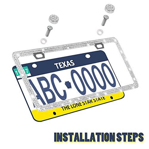 2 Pack Bling License Plate Frames For Women, Rhinestone License Plate Frames Sparkly License Plate Frames, Diamond Car Accessories (White) #TOP7