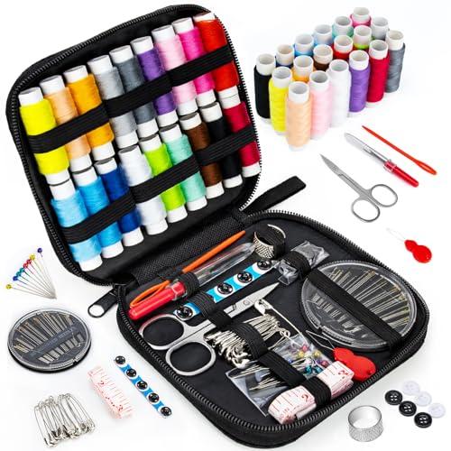Image of Sewing Kit Basic for Adults, 87 Pcs Sewing Kit with Needle and Thread, Sewing Supplies Portable Travel Emergency Repair Kit for Beginners Home DIY, Gift for Mom and Grandma OKOMER