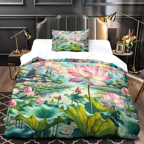 Housse de couette fleur de lotus 3D anti-plis en microfibre douce - 4
